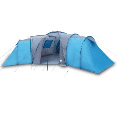 Greatstore Šotor za kampiranje za 12 oseb moder 840x720x200 cm 185T taft
