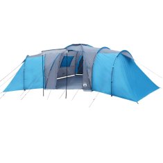 Greatstore Šotor za kampiranje za 12 oseb moder 840x720x200 cm 185T taft
