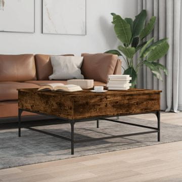 shumee Klubska mizica dimljeni hrast 95x95x45 cm inž. les in kovina
