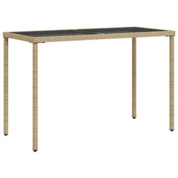 Vidaxl Vrtna miza s stekleno ploščo bež 115x54x74 cm poli ratan