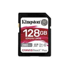 Kingston Canvas React Plus SDXC spominska kartica, 128 GB, 280/100 MB/s, UHS-II, C10, U3, V60, 4K