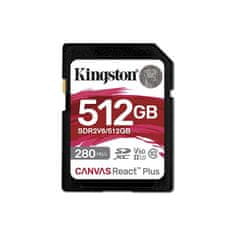 Kingston Canvas React Plus SDXC spominska kartica, 512 GB, 280/150 MB/s, UHS-II, C10, U3, V60, 4K