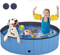 Pawly Večnamenski zložljiv in prenosni bazen, brez napihovanja, za otroke ali pse, odporen na kremplje in praske, zaščita proti drsenju, idealna osvežitev v vročih dneh, 80 cm, odtočni čep, PawlyPool