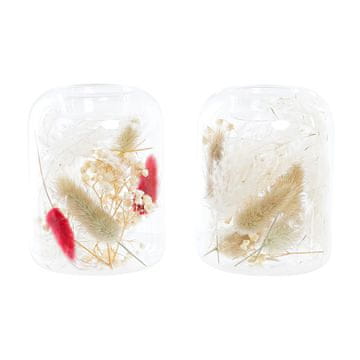 DKD Home Decor Svečnik DKD Home Decor Sušeno cvetje 8 x 8 x 11 cm Crystal Beige Maroon (2 enoti)