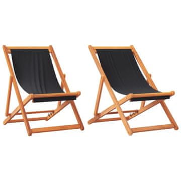 Vidaxl Zložljivi stoli za na plažo 2 kosa črno blago