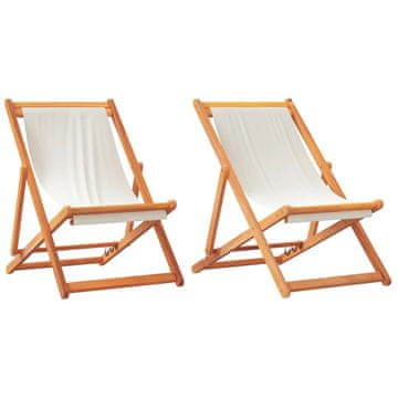Vidaxl Zložljivi stoli za na plažo 2 kosa kremno belo blago