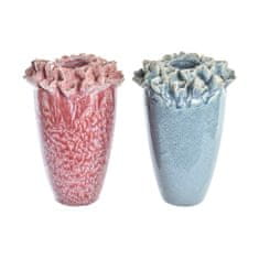 DKD Home Decor Vaza DKD Home Decor Pink Turquoise Stoneware Flower Mediterranean 18 x 18 x 25 cm 16 x 16 x 26 cm (2 enoti)