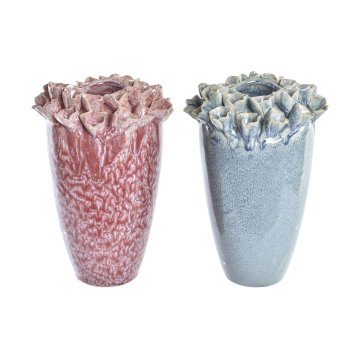 DKD Home Decor Vaza DKD Home Decor Pink Turquoise Stoneware Flower Mediterranean 18 x 18 x 25 cm 16 x 16 x 26 cm (2 enoti)