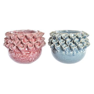 DKD Home Decor Vaza DKD Home Decor Pink Turquoise Stoneware Flower Mediterranean 17 x 17 x 13,5 cm 19 x 19 x 13,5 cm (2 enoti)