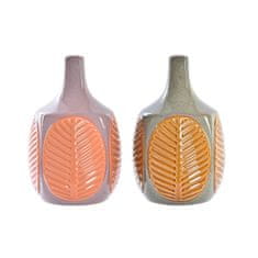 DKD Home Decor Vaza DKD Home Decor Brown Pink Stoneware List rastline 17 x 17 x 26 cm (2 enoti)