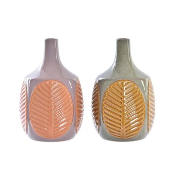 DKD Home Decor Vaza DKD Home Decor Brown Pink Stoneware List rastline 17 x 17 x 26 cm (2 enoti)