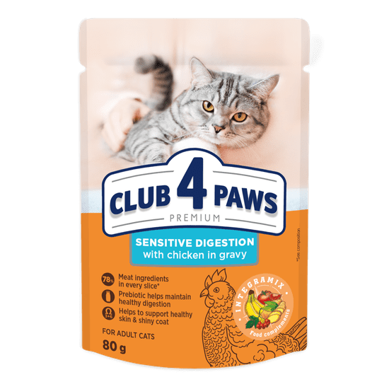Club4Paws Premium mokra hrana za mačke Sensitive - Piščanec v omaki 24x80g