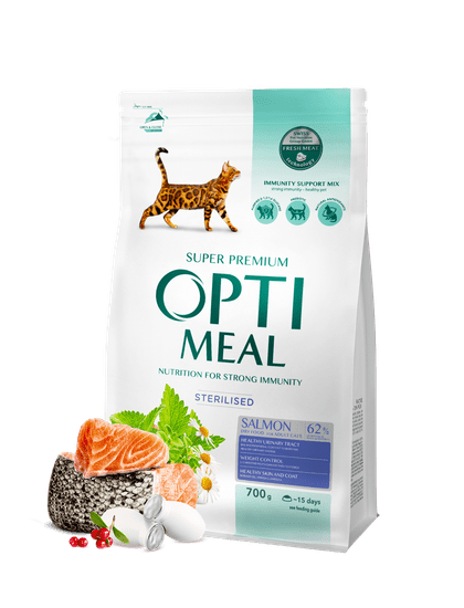 OptiMeal  suha hrana za sterilizirane mačke sterilizirana z lososom 700 g