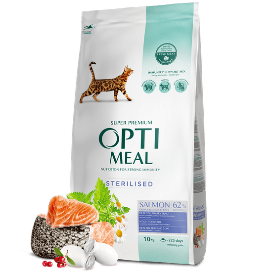 OptiMeal suha hrana za sterilizirane mačke, sterilizirana z lososom 10 kg