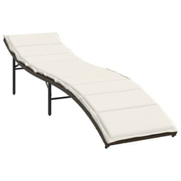 Vidaxl Ležalnik z blazino rjav 55x199x50 cm poli ratan