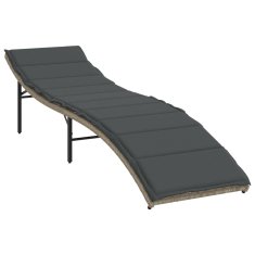 Vidaxl Ležalnik z blazino svetlo siv 55x199x50 cm poli ratan