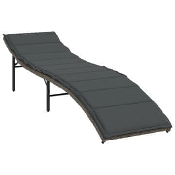 Vidaxl Ležalnik z blazino siv 55x199x50 cm poli ratan