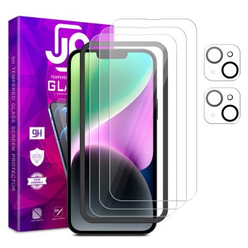JP JP Mega Pack Kaljena stekla, 3 stekla za telefon z aplikatorjem + 2 stekli na objektiv, iPhone 14