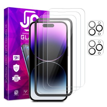 JP JP Mega Pack Kaljena stekla, 3 stekla za telefon z aplikatorjem + 2 stekli za leče, iPhone 14 Pro MAX