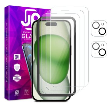 JP JP Mega Pack Kaljena stekla, 3 stekla za telefon z aplikatorjem + 2 stekli na objektiv, iPhone 15