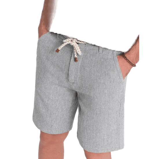 OMBRE Moške pletene kratke hlače iz lanu in bombaža V1 OM-SRCS-0130 sive barve MDN124988