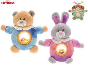 Baby Happiness 17 cm plišasta igrača za gledanje otroka z ropotuljico na kartici