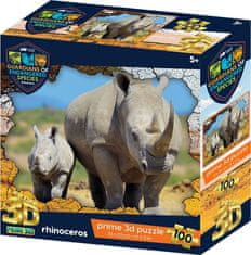 PRIME 3D Puzzle Živalski planet: Ogrožene vrste - Nosorog 3D 100 kosov