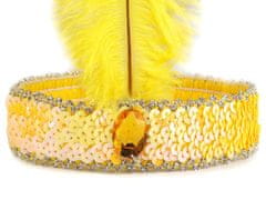 Karnevalski naglavni trak iz bleščic z retro perjem - rumen