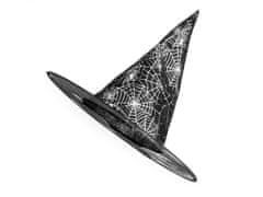 Karnevalski klobuk čarovniška mreža, lobanja, netopir - črn