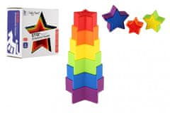 Teddies Stolp/ piramida zvezda barvita sestavljanka za zlaganje 6 kosov plastike 18m+