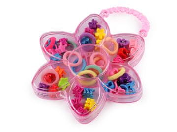 Komplet okraskov za lase in gumic v škatli - mix flower