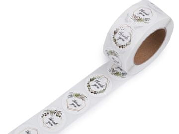 Papirnate nalepke Handmade with love, thank you Ø25 mm - (hvala) bela zelena