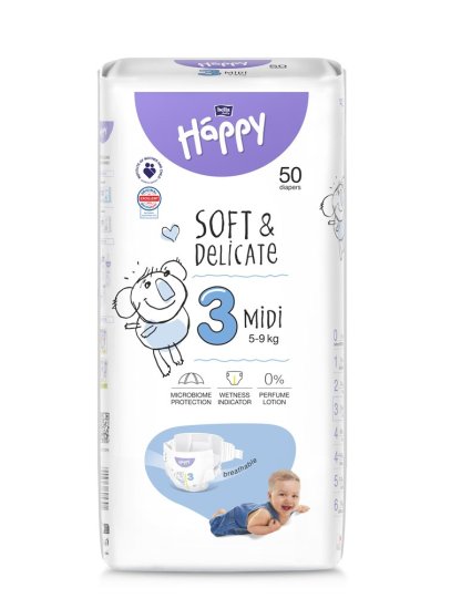 Bella Happy Otroške plenice za enkratno uporabo Midi 5-9 kg 50 kosov