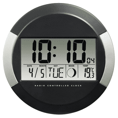 Hama PP-245, digitalna stenska ura, krmiljena z radijskim signalom DCF, črna