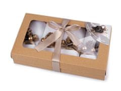 Božični set prtičkov in obročkov z biseri in borovim stožcem - zlati