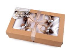 Božični set prtičkov in obročkov z biseri in borovim stožcem - srebrni