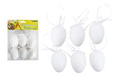 Dekorativno belo plastično jajce za obešanje 6 cm, 6 kosov