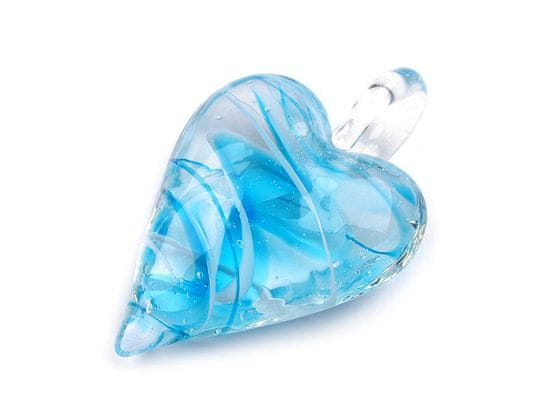 Stekleni srčni obesek 30x45 mm - modra lazurna