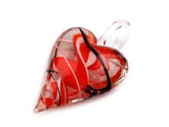 Stekleni srčni obesek 30x45 mm - rdeča jagoda