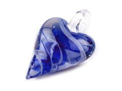 Stekleni obesek srce 30x45 mm - kobaltno modra