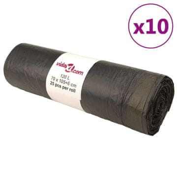 Vidaxl Vrečke za smeti z vrvico 250 kos črne 120 L