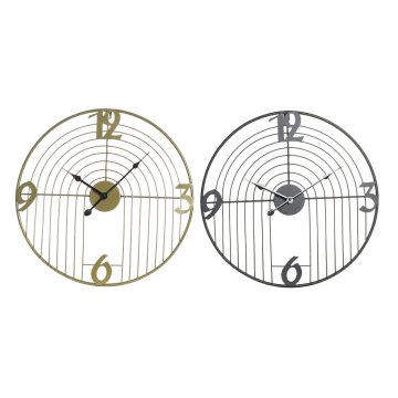 DKD Home Decor Stenska ura DKD Home Decor Black Golden Metal Modern 45 x 3 x 45 cm (2 enoti)