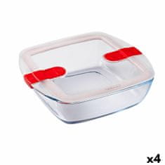 NEW Hermetična Škatla za Malico Pyrex Cook & Heat 25 x 22 x 7 cm 2,2 L Prozorno Steklo (4 kosov)