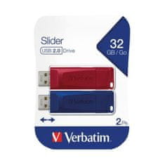 NEW USB Ključek Verbatim Slider 2 Kosi Pisana 32 GB