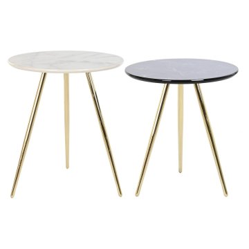 DKD Home Decor Garnitura 2 miz DKD Home Decor Bela Črna Zlata 46 x 46 x 45 cm