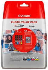 Canon CLI-551 komplet, cyan xl, magenta xl, rumena xl, črna xl in foto papir pp-201 (6443B008AA)