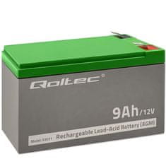 Qoltec baterija agm | 12 V | 9 Ah | brez vzdrževanja | učinkovita| z dolgo življenjsko dobo | za ups, varnost