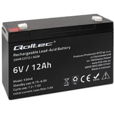 Qoltec baterija agm | 6 V | 12 Ah | brez vzdrževanja | učinkovita| z dolgo življenjsko dobo | za ups, tehtnico, blagajno