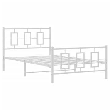 Vidaxl Kovinski posteljni okvir z vzglavjem in vznožjem bel 107x203 cm