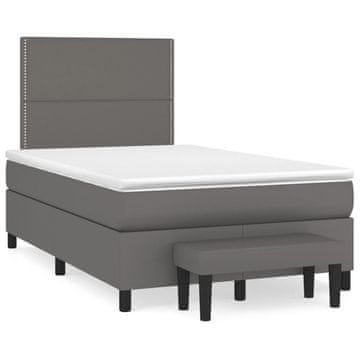 Vidaxl Box spring postelja z vzmetnico siva 120x190 cm umetno usnje